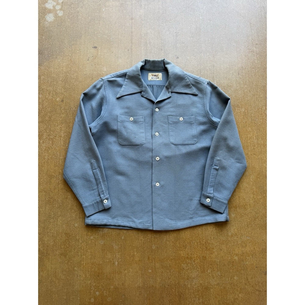 VTG 50s Boyd Dallas Heavy Rayon Crepe Pebbled Button Up Shirt Rockabilly (L)